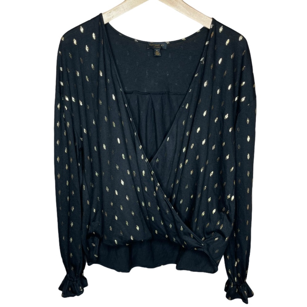 Current Air Black & Gold Surplice Spotted Top Size Medium